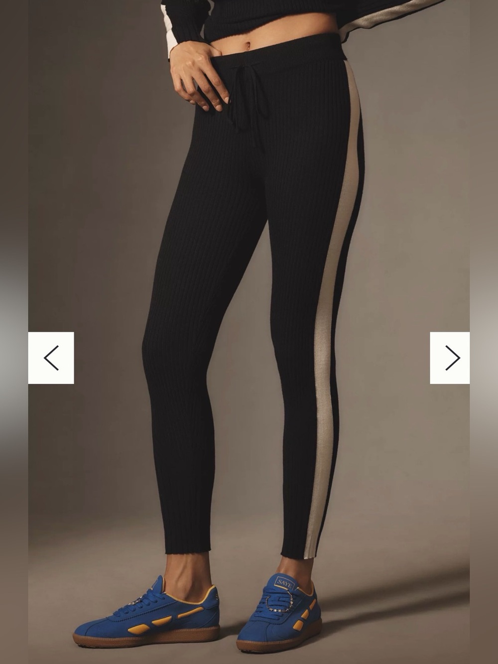 Varley Aiden Knit Leggings NWOT Black Ribbed Side Stripe Athleisure